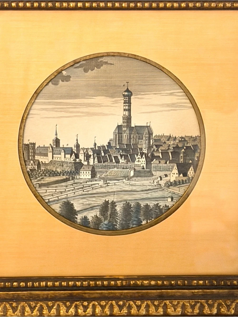 Vintage European Townscape Framed Art Ornate Gold Frame 10” Wall Decor